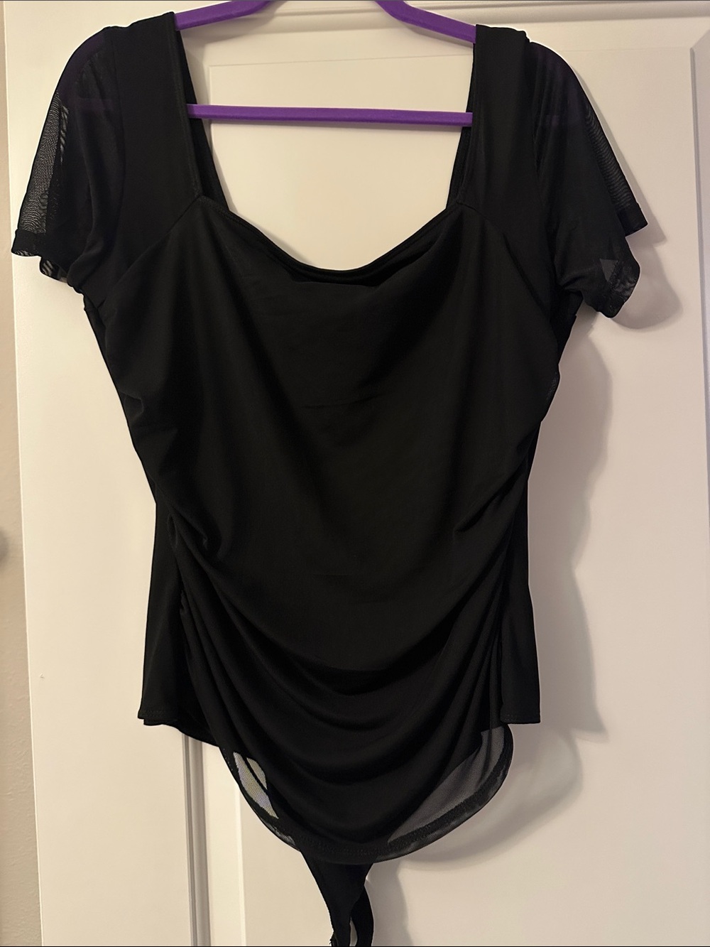 Black Draped Short Sleeve Women's Bodysuit NWOT